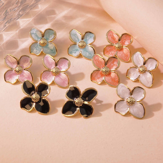 Orecchini da donna in acciaio al titanio con smalto a goccia floreale dolce vintage