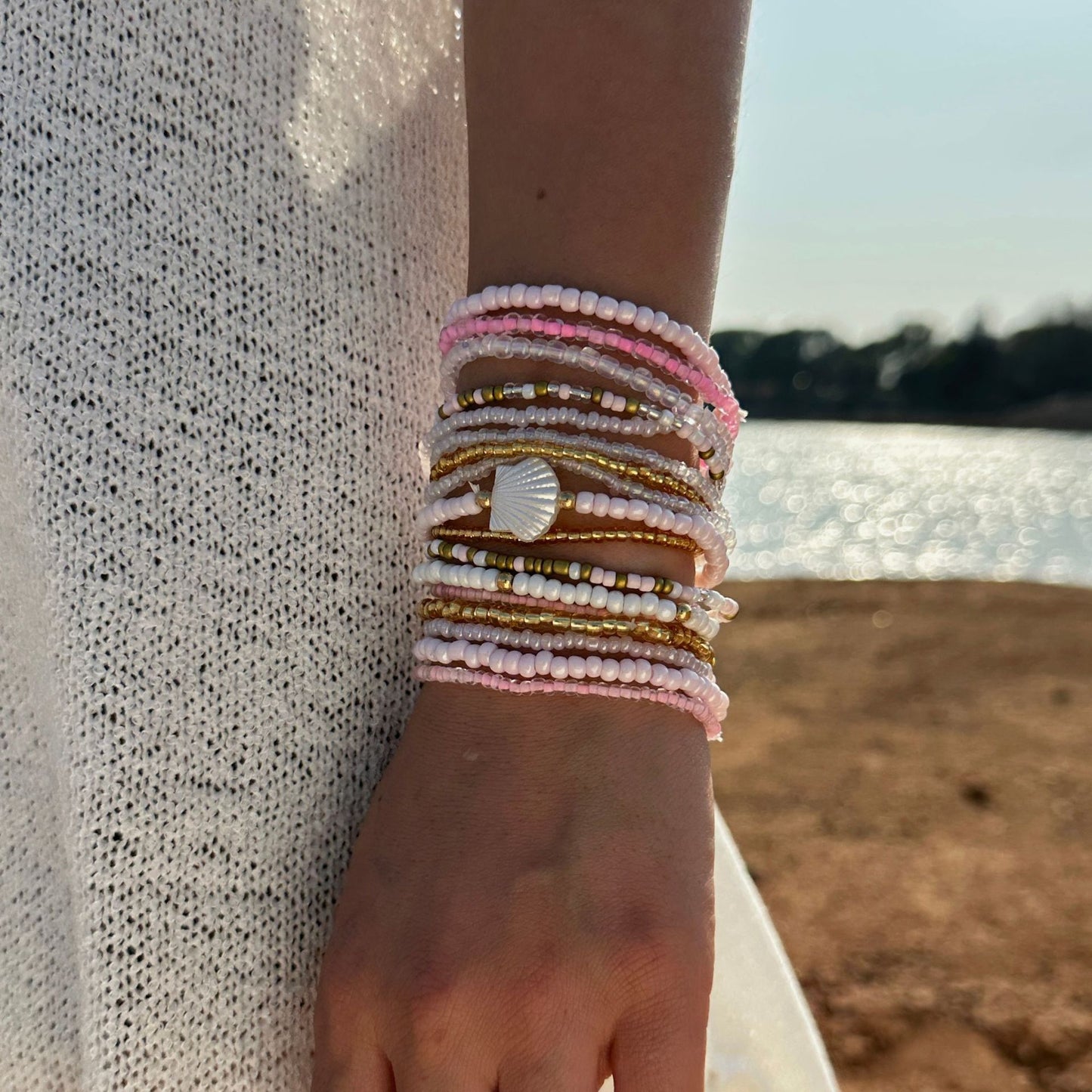 Colorful Glass Crystal Shell Beaded Bracelet Set Handmade Women's Summer Jewelry