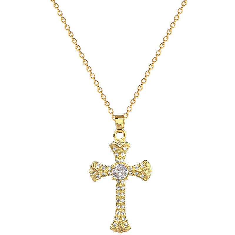 Collana di lusso con strass a croce geometrica, catena con ciondolo in acciaio al titanio, unisex