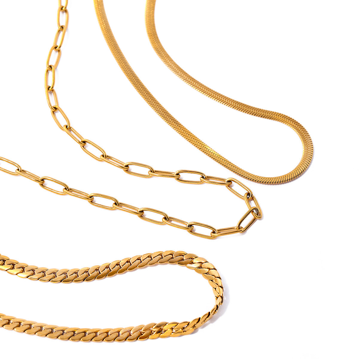 Minimalist Vintage Geometric 18K Gold Plated Stainless Steel Multi-Layer Chain Necklace for Women