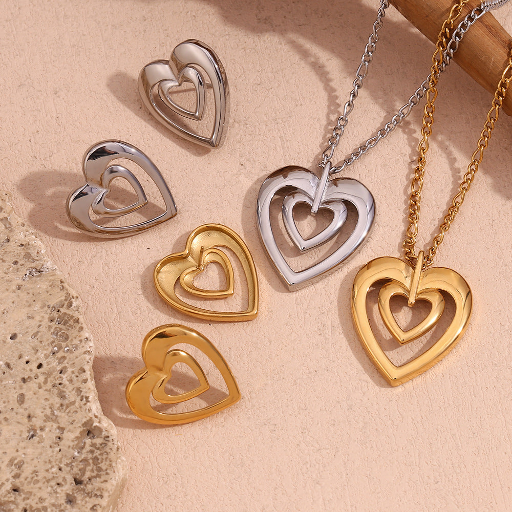 Collana Pendente a Cuore Vuoto Minimalista di Tendenza per Donna in Acciaio Inossidabile con Placcatura in Oro 18K