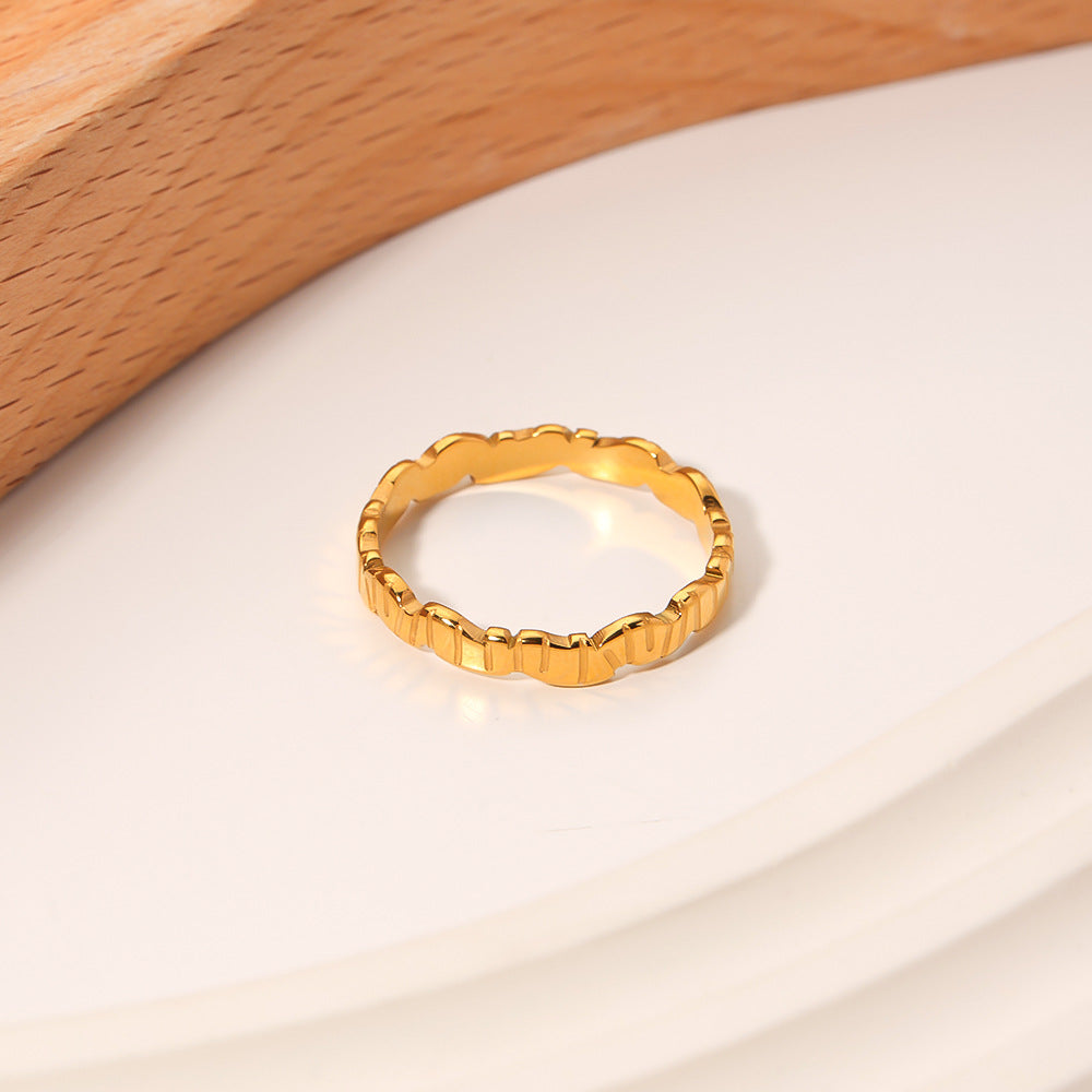 Anello da donna in acciaio al titanio, tondo irregolare geometrico, con finitura galvanica