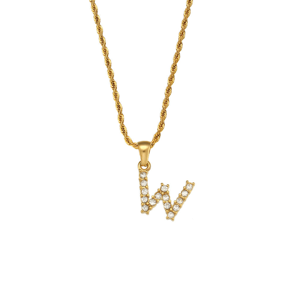 Collana da donna minimalista con pendente a lettera in stile Ins, catena in acciaio inossidabile e pendente in acciaio al titanio placcato