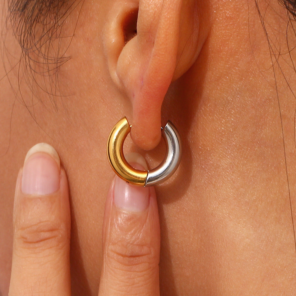Pendientes de aro de acero inoxidable geométricos minimalistas con acabado chapado para mujer