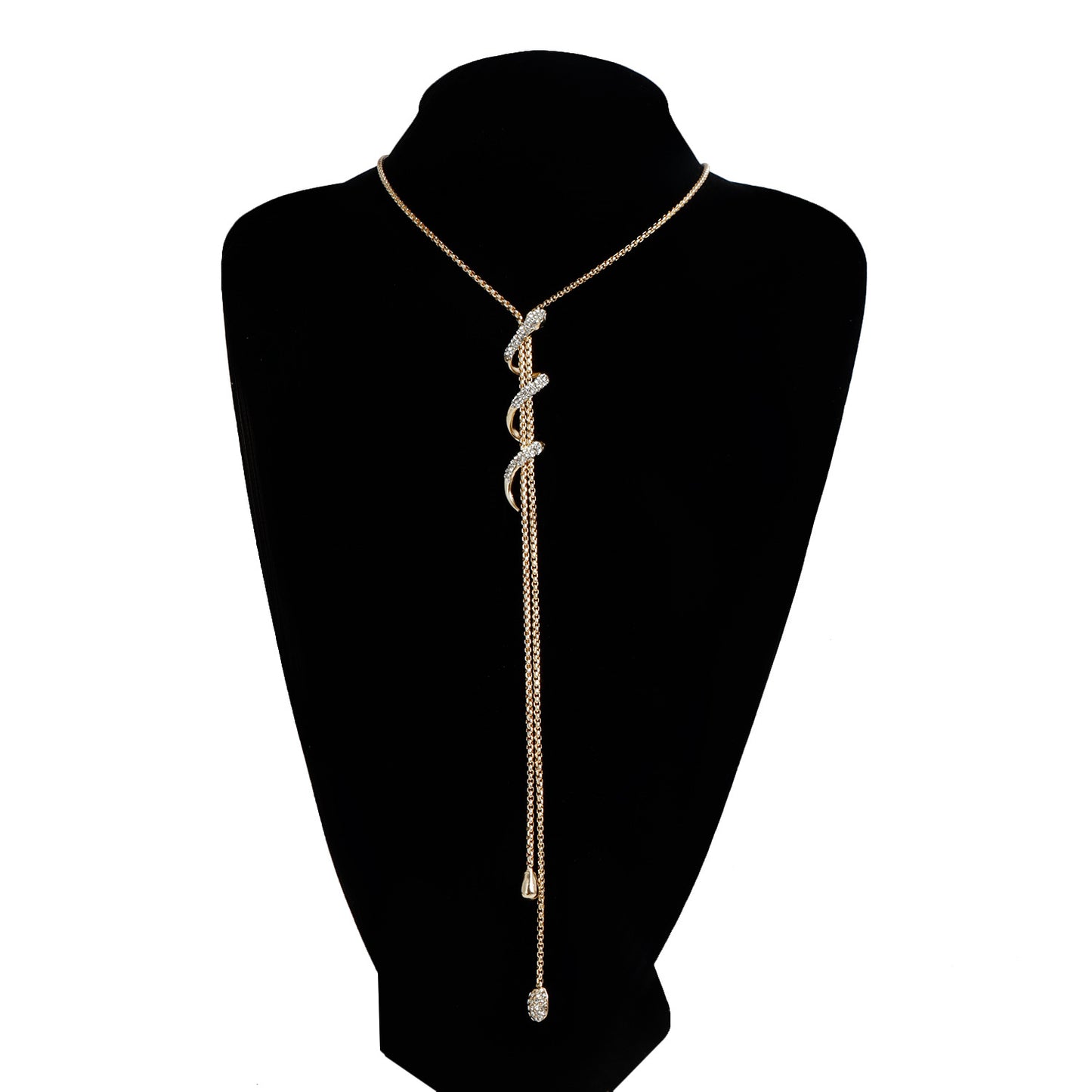 Sexy Rhinestone Inlaid Geometric Snake Pendant Alloy Plated Long Necklace for Women