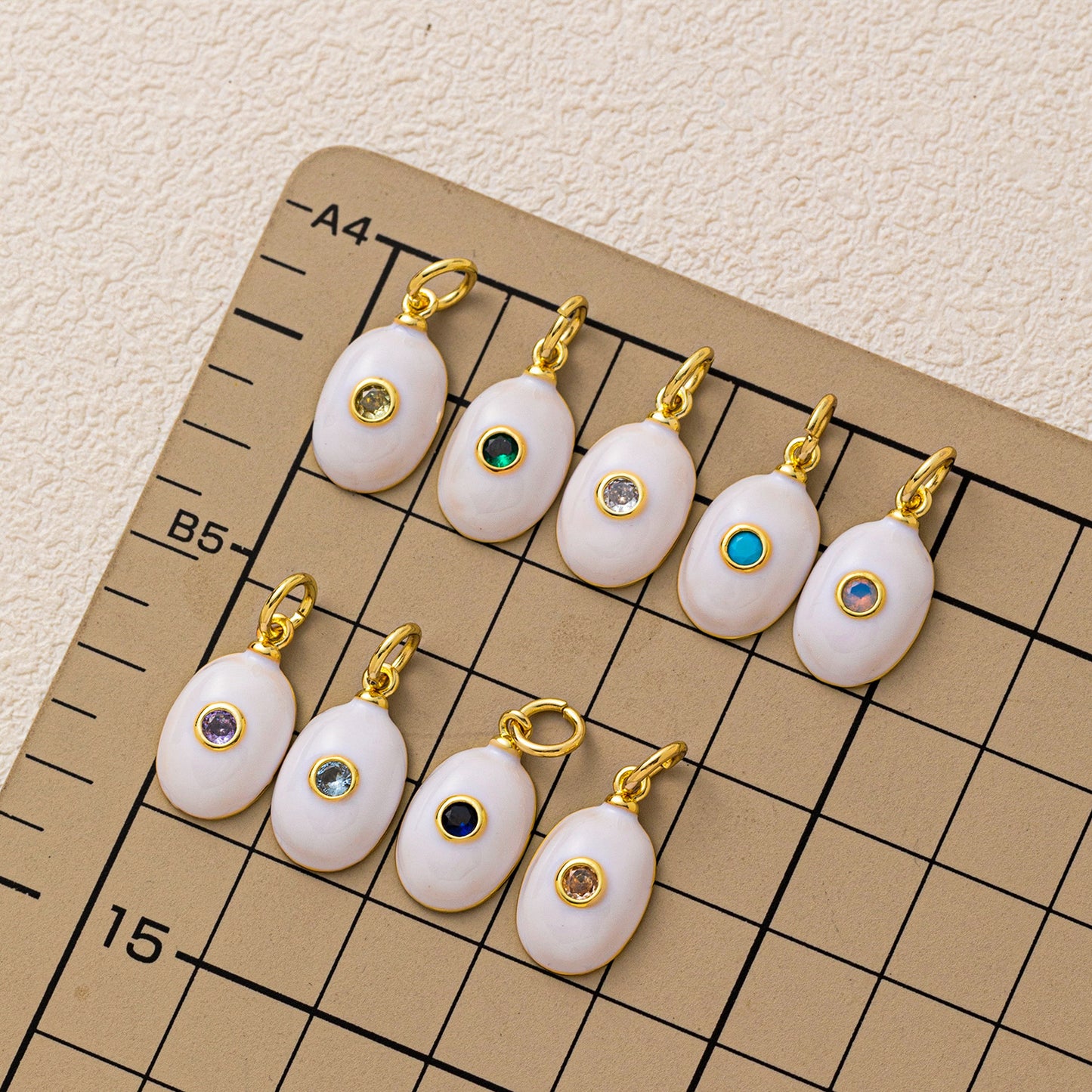 Luxury Geometric December Cubic Zirconia Drip Oil Brass Pendant PVD Plated Ball Chain Charm Bar