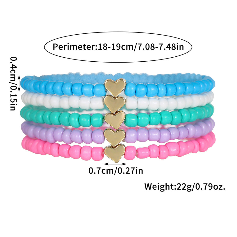 Bohemian Minimalist Handmade Glass Bead Heart Bracelet Set