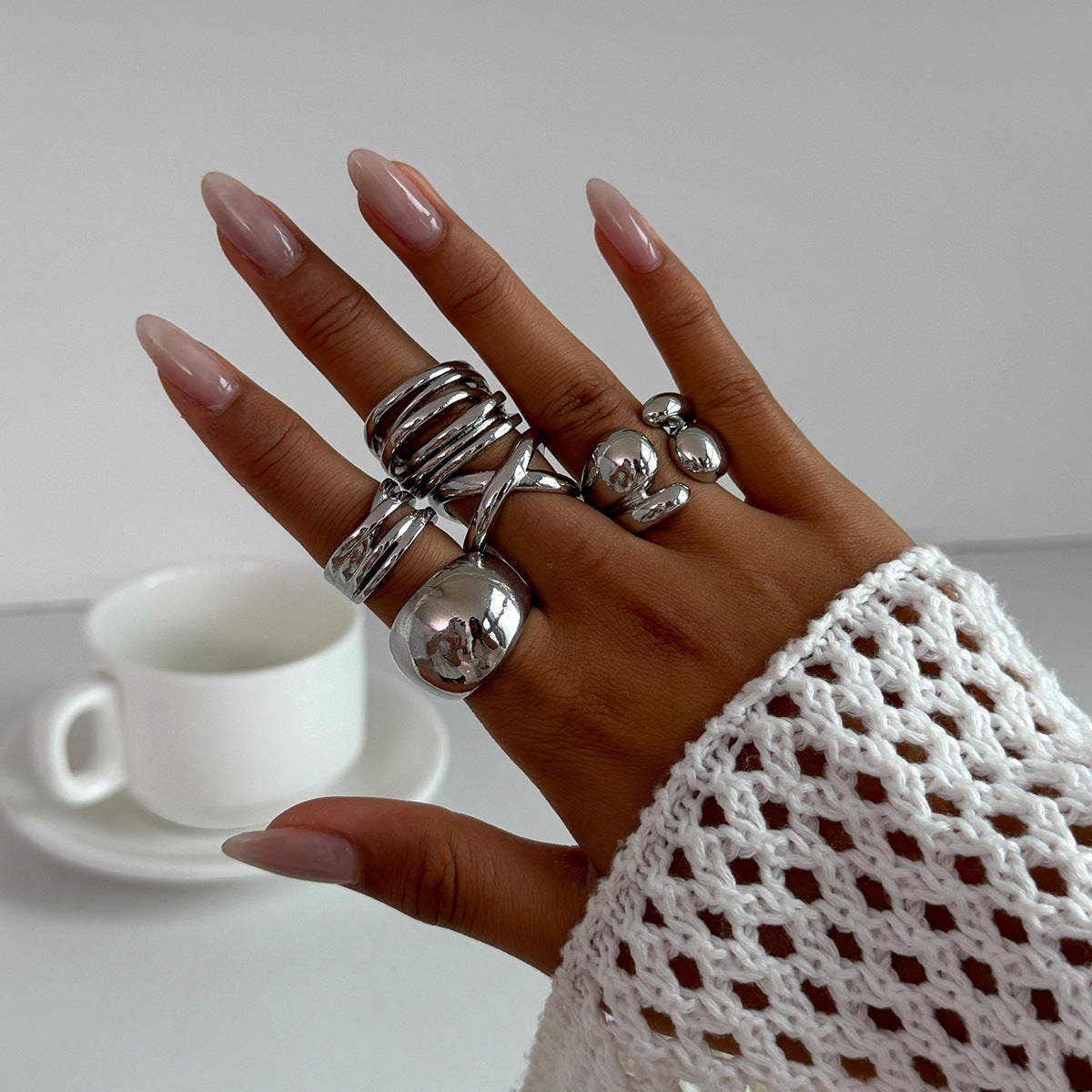 Minimalist Geometric Irregular Open Ring Set Alloy Plated Women's Jewelry