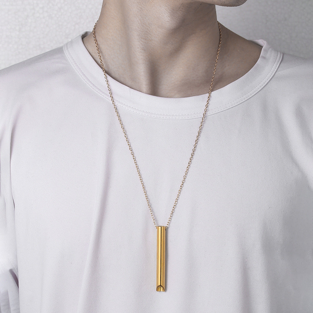 Sweet Geometric Stainless Steel Whistle Pendant Necklace with Titanium Steel Charm on Cable Chain for Unisex