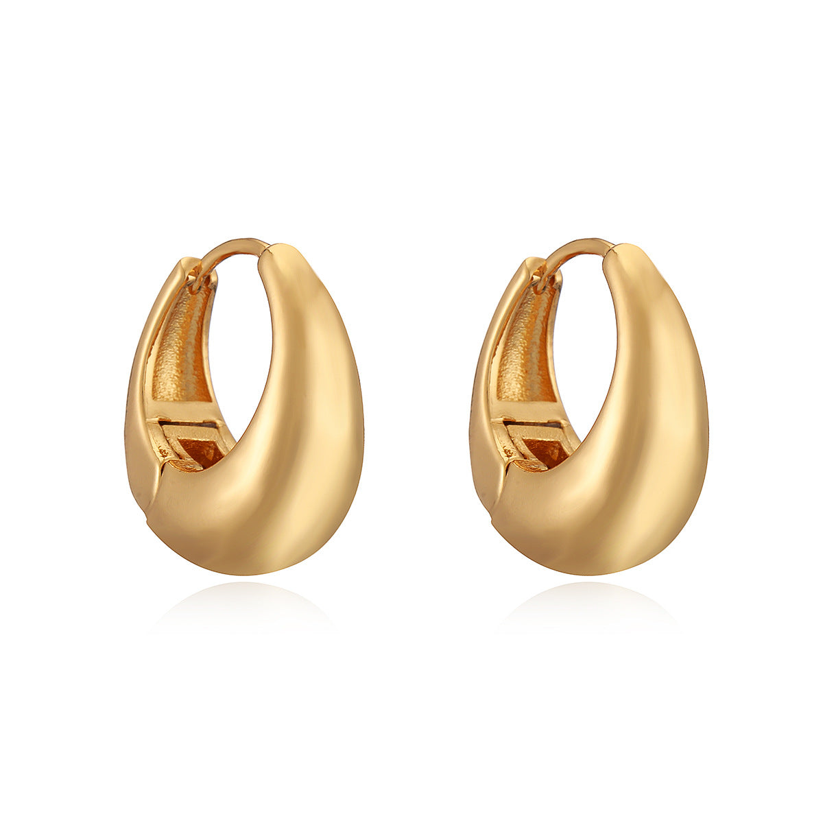 Minimalist Geometric Copper Earrings with Gold Plating for Women, Smooth Retro-Inspired Ear Clips