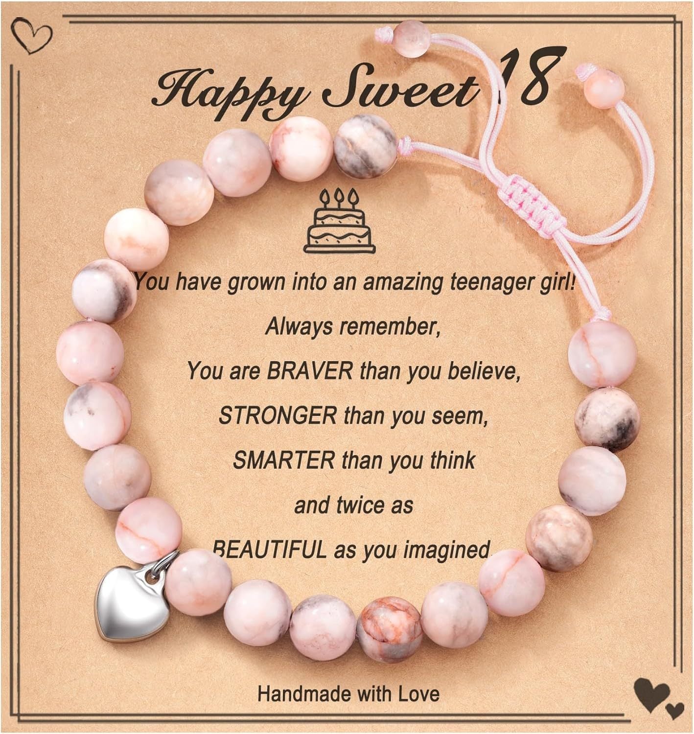 Handmade Geometric Heart Zebra Print Natural Stone Beaded Bracelet Unisex Fashion Jewelry