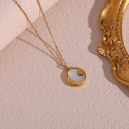 Collana con Ciondolo a Luna e Stella Stile Minimalista da Donna in Acciaio Inossidabile con Design Geometrico e Finitura Placcata