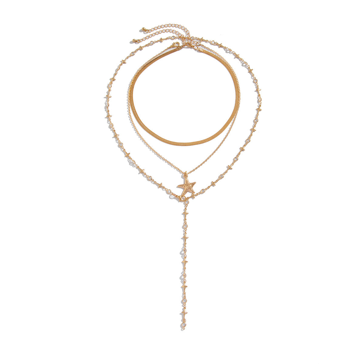 Collana Lunga a Strati da Donna con Ciondolo a Stella e Croce Minimalista Vintage, Nappe, Lega Galvanizzata, Catena Serpentina