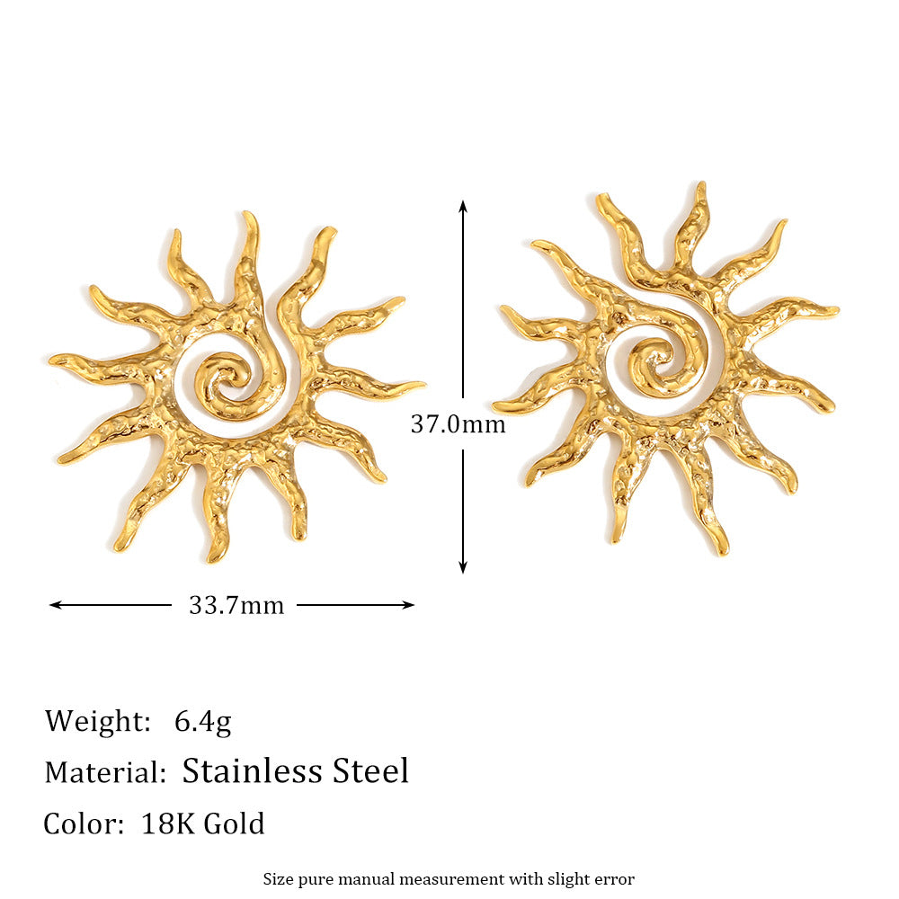 Fashionable Floral Frame Circle Pearl Stud Earrings for Women in Stainless Steel with 18K Gold Plating
