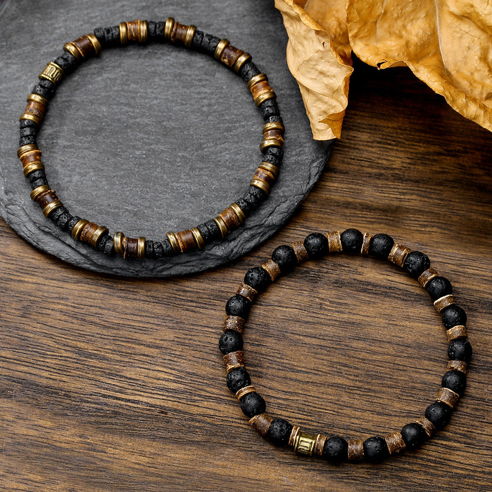 Vintage Bohemian Geometric Wood and Gemstone Bracelet for Men and Women
