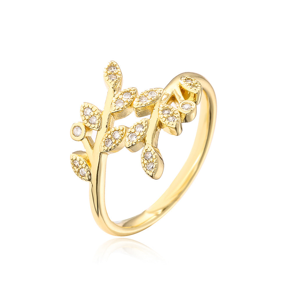 Anello Aperto Geometrico Minimalista da Donna Realizzato in Rame con Placcatura in Oro Vero e Zirconia Micro-Pavé