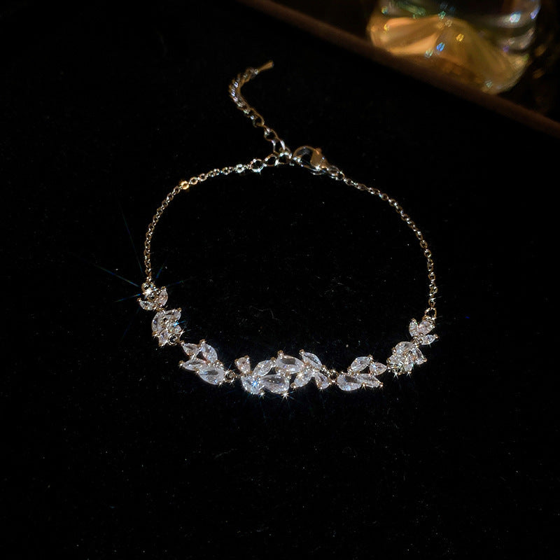 Elegant Gold Plated Brass Butterfly Floral Cubic Zirconia Bracelet for Women
