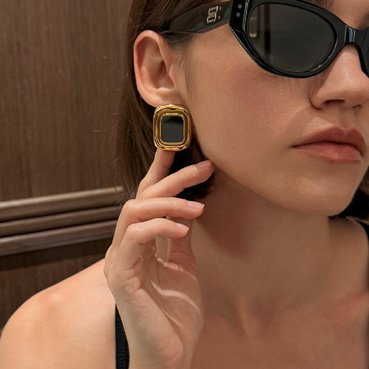 Vintage Business Square Geometric Stainless Steel PVD 18K Gold Plated Earrings for Women