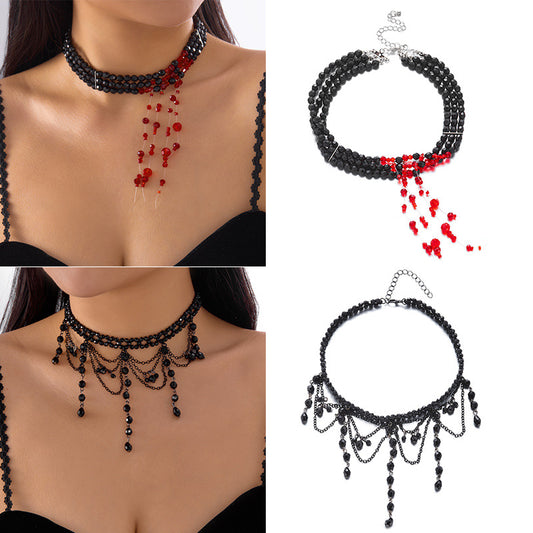 Collar gótico vintage de estilo oscuro con colgante geométrico para mujer con cuentas de cristal y detalles hechos a mano