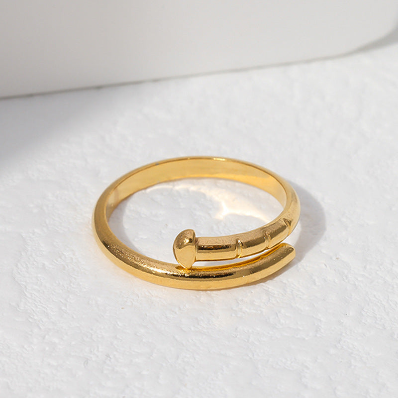 Anello regolabile minimalista geometrico in acciaio al titanio con finitura placcata per donna