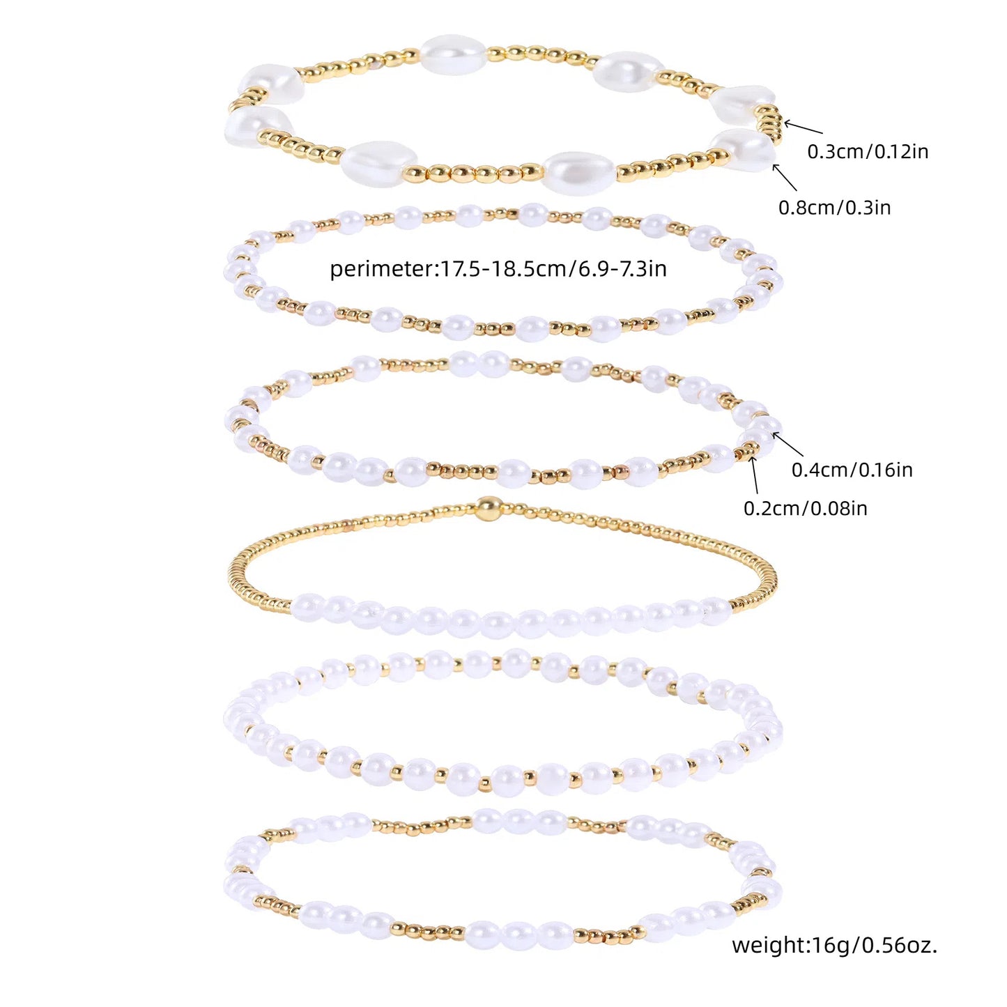 Minimalist Geometric Copper Bead Imitation Pearl Bracelet Set Women 18K Gold Plated Elastic String Jewelry