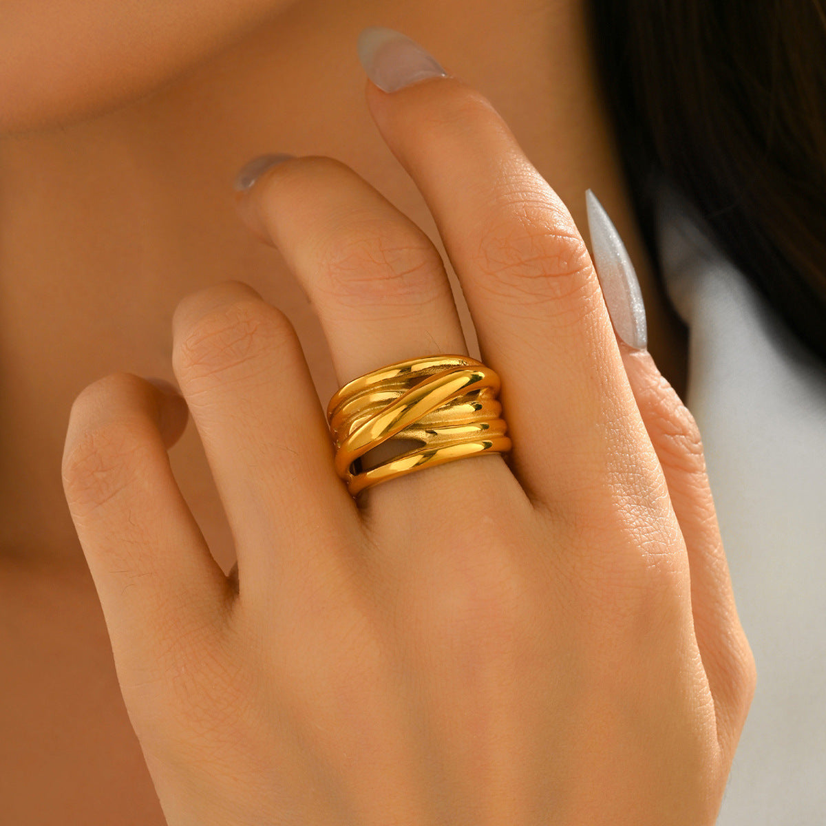 Anello a Fascia Geometrico Minimalista da Donna in Lega di Zinco con Finitura Placcata Gioielli alla Moda per Tutti i Giorni