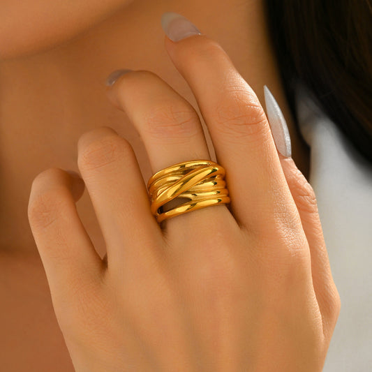 Anillo Enrollado Geométrico Minimalista para Mujer Hecho de Aleación de Zinc con Acabado Chapado Joyería de Moda para Uso Diario