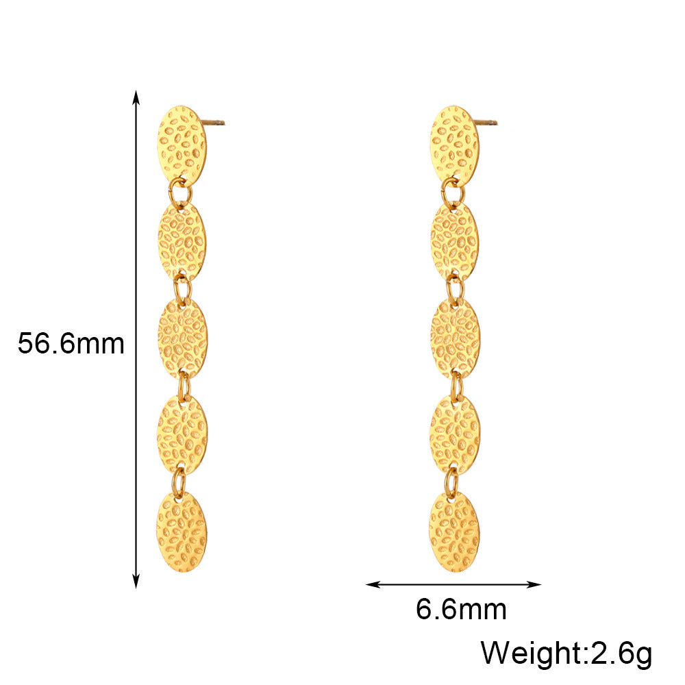Minimalist Geometric Stainless Steel Plated 18K Gold Long Oval Drop Earrings for Women