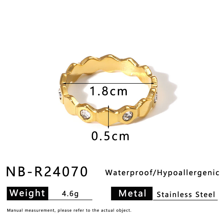 Vintage Minimalist Stainless Steel Drip-Shaped Geometric Ring with 18K Vacuum Plating for Women
