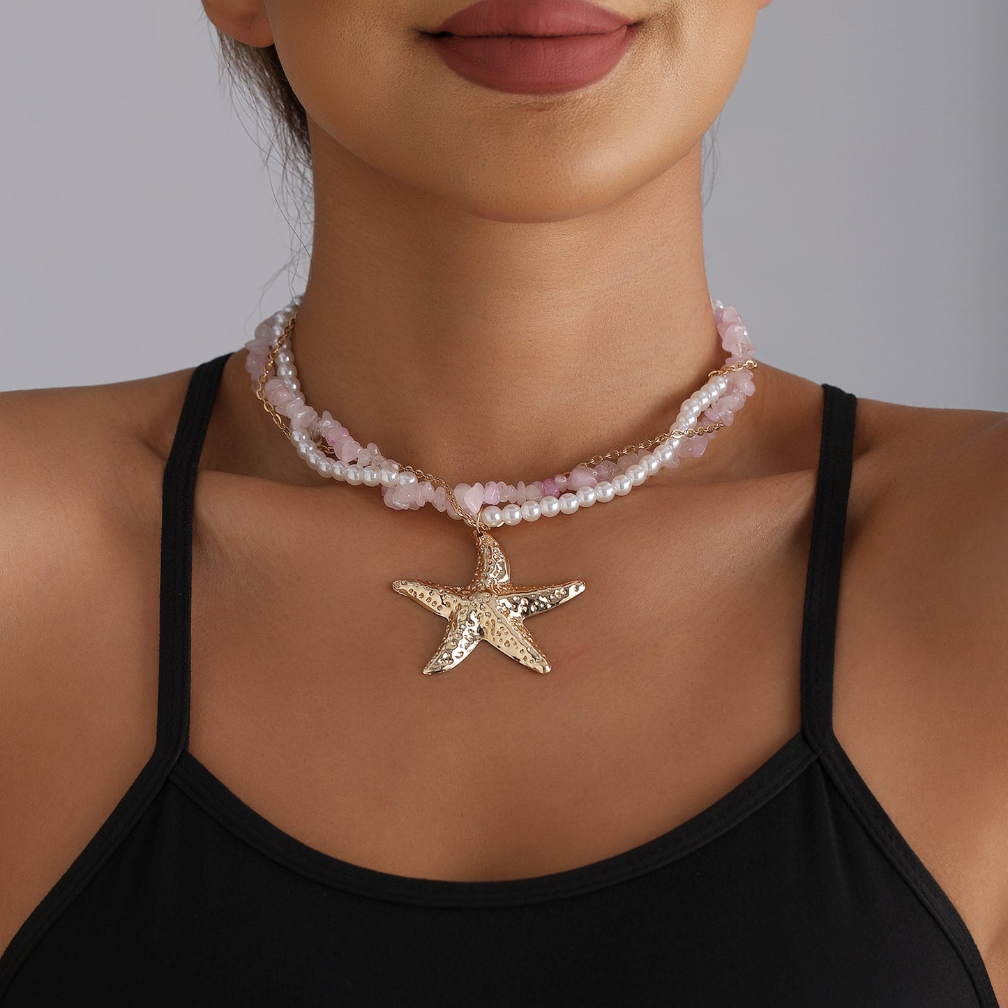 Minimalist Starfish Pendant Necklace in Alloy with Plated Finish for Women