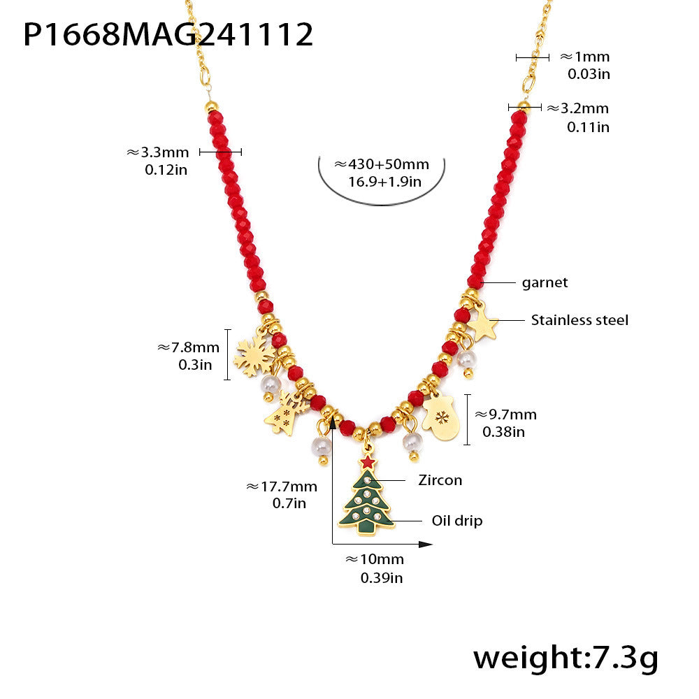 Conjunto de collar y pendientes de acero inoxidable con forma de noria, con baño de oro de 18 quilates, esmalte de colores e incrustaciones de circonitas para mujer