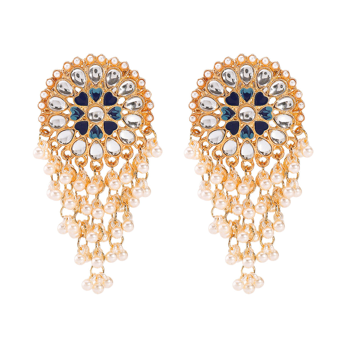 Pendientes de Borla Estilo Étnico con Base de Aleación y Acentos de Perlas Simuladas, Joyería para Orejas de Lujo Ligera de Inspiración Vintage para Mujer
