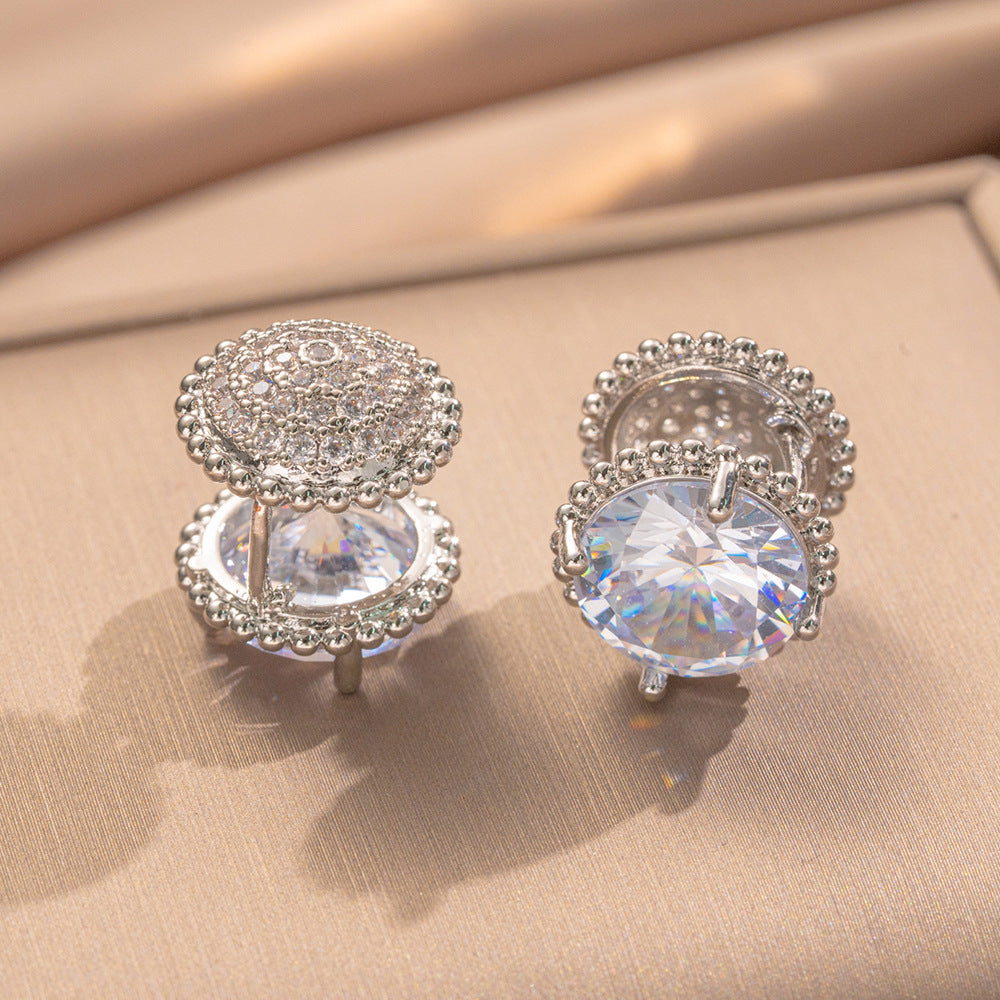 Eleganti Orecchini Geometrici Francesi Vintage con Zirconia in Ottone Placcato Oro 18K da Donna