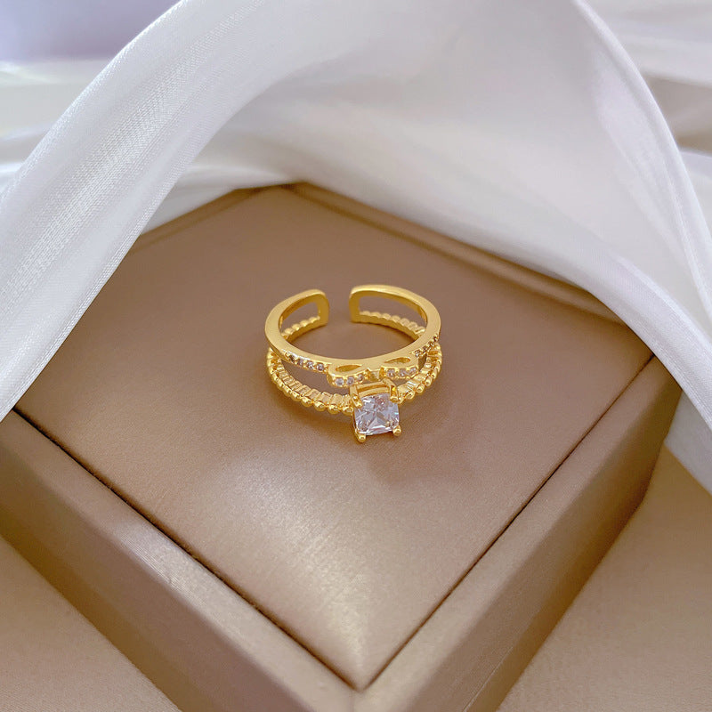 Anello Farfalla Nodo Strass Completo Regolabile Stile Giapponese Minimalista Dolce Gioielli Donna