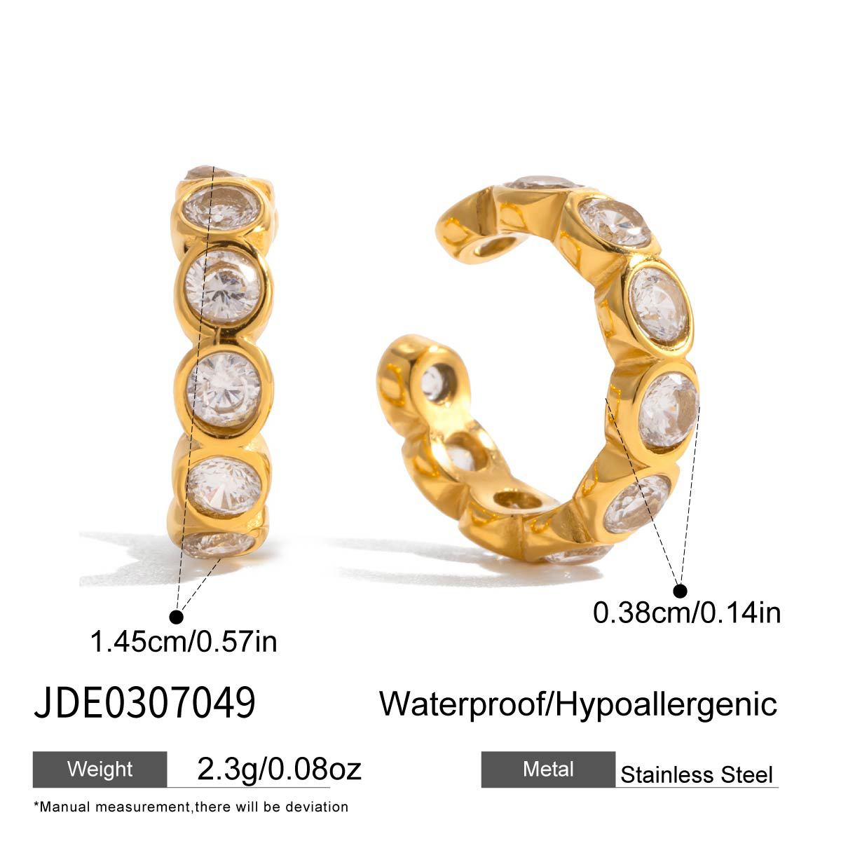 Elegant Geometric Stainless Steel Gold Plated Hoop Earrings with Cubic Zirconia for Women