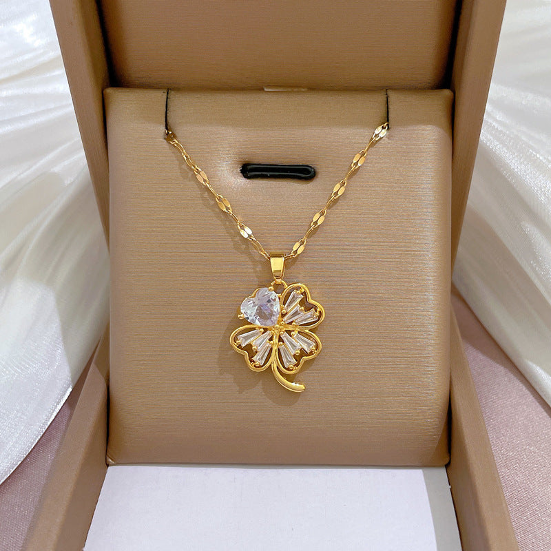 Collana in acciaio al titanio placcato di lusso geometrico da donna con catena a labbra, pendente dolce per festa di matrimonio