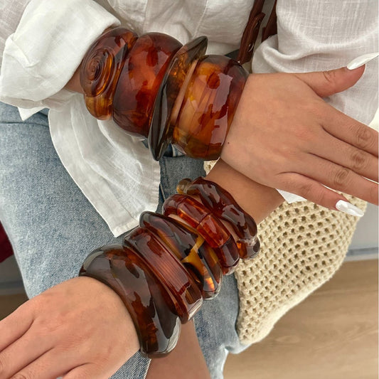 Pulsera de acrílico con goteo de aceite, diseño geométrico vintage y textura curva abstracta