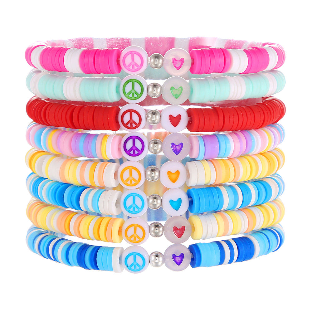 Ethnic Candy Color Acrylic Heart Letter Beaded Stretch Bracelet