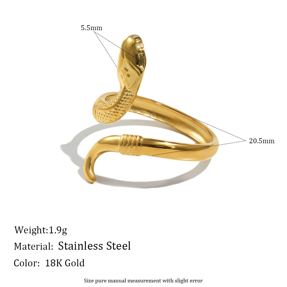Anello Minimalista a Cuore in Acciaio Inossidabile con Placcatura in Oro 18K, Sottile Fascia a Serpente, Anello Aperto Regolabile da Donna
