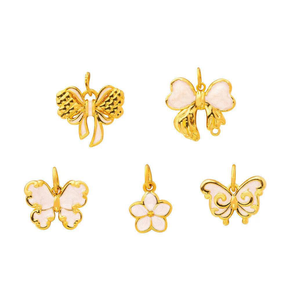 Vintage 18K Gold Plated Stainless Steel PVD Butterfly Heart Floral Charm Bar Pendant