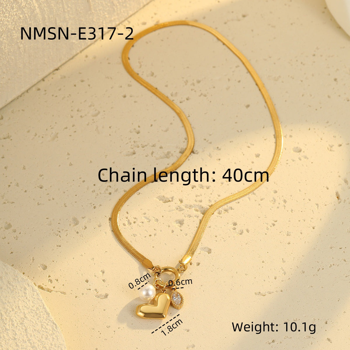 Collana da donna alla moda con ciondolo a cuore in acciaio inossidabile placcato