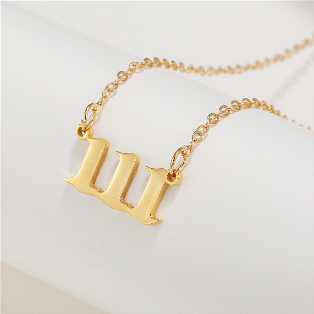 Number Stainless Steel Plated Alloy Pendant Box Chain Necklace