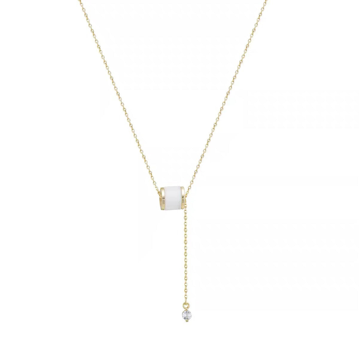 Collana con pendente in acciaio al titanio geometrico stile naturale con pietra occhio di gatto e nappa per donna