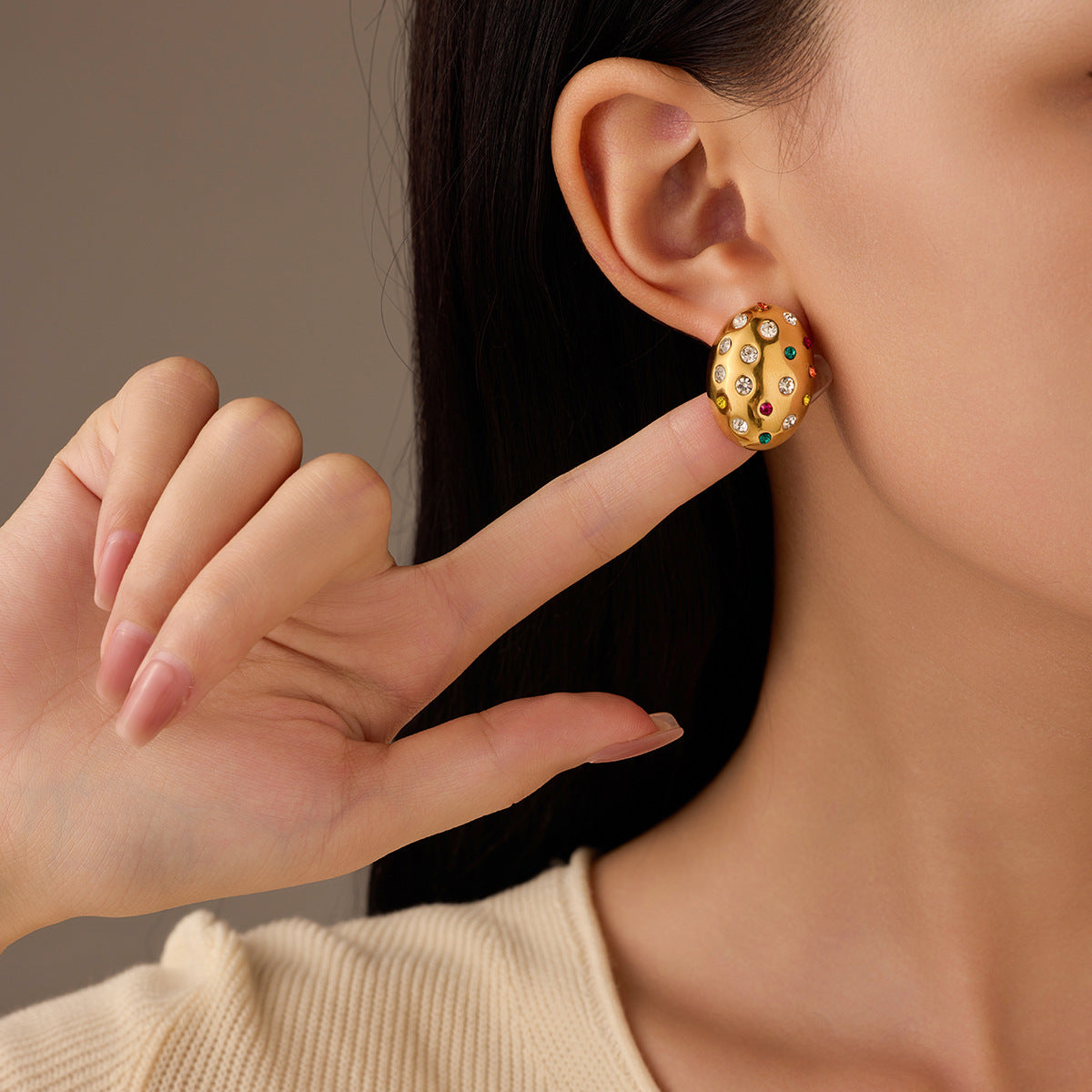 Pendientes de acero inoxidable con forma de gota de agua, incrustaciones de circonio y chapado en oro para mujer