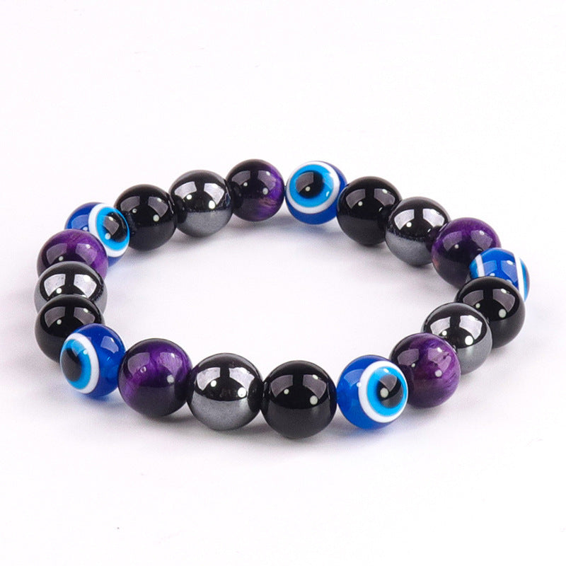 Geometric Obsidian Tiger Eye Beaded Bracelet Unisex Handmade Jewelry