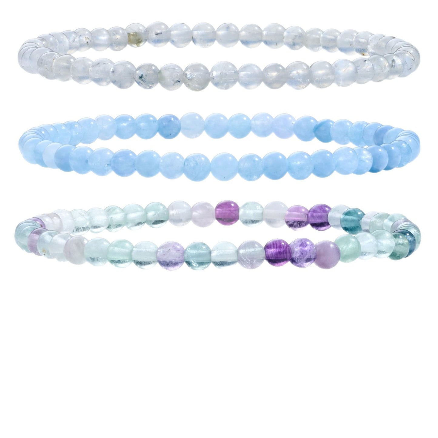 Minimalist Natural Agate and Crystal Geometric Beaded Stretch Bracelet for Women