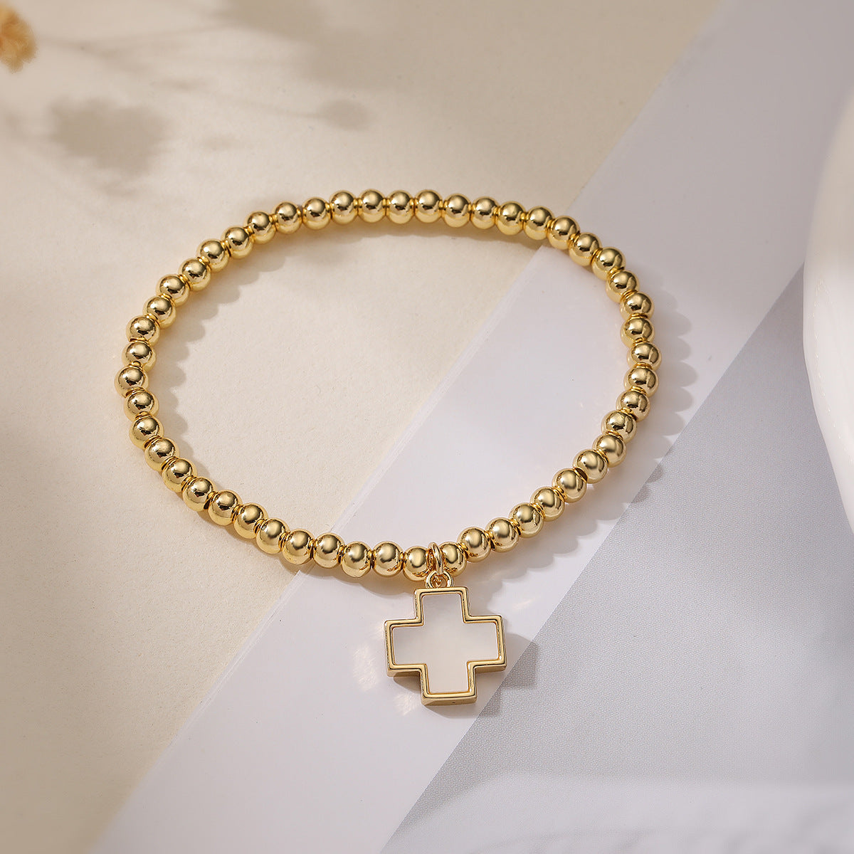 Braccialetto da donna geometrico minimalista in rame con perline, placcato oro 18K e design irregolare