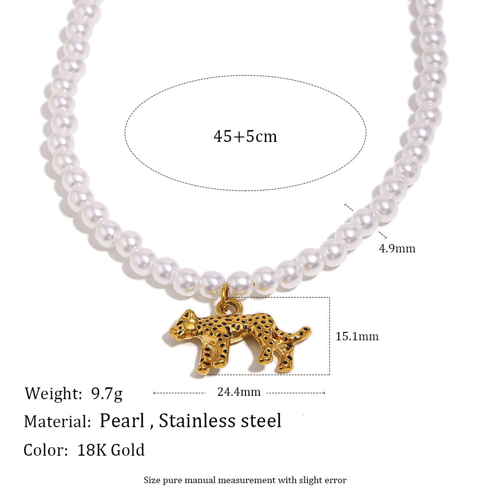 Minimalist Hollow Tiger Pendant Necklace for Women in Stainless Steel with 18K Gold Plating and Simulated Pearl Accents