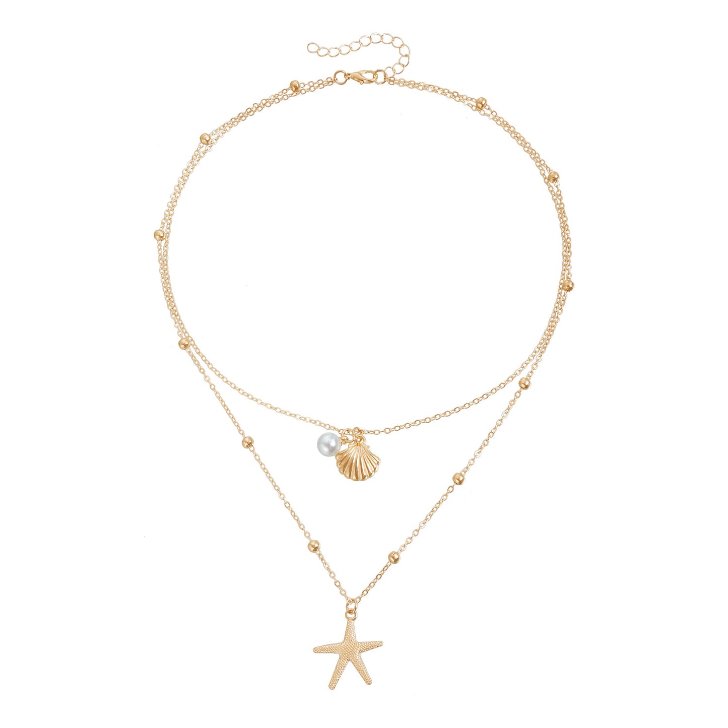 Collar con temática playera con colgante de concha marina y estrella, de aleación con acabado chapado para mujer