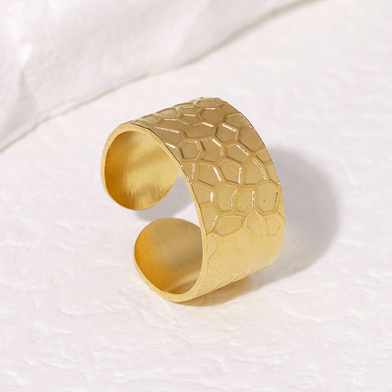 Anello Aperto a Rete Geometrica Minimalista Vintage Gioielli da Donna in Acciaio Inossidabile Placcato Oro 18K